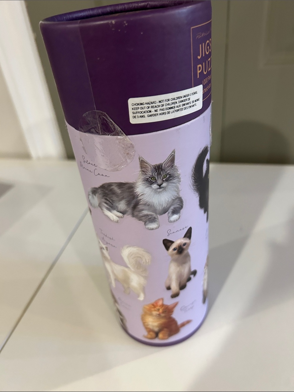 Patricia MacCarthy Cat Puzzle Tube - Purple & Lavender Illustration
